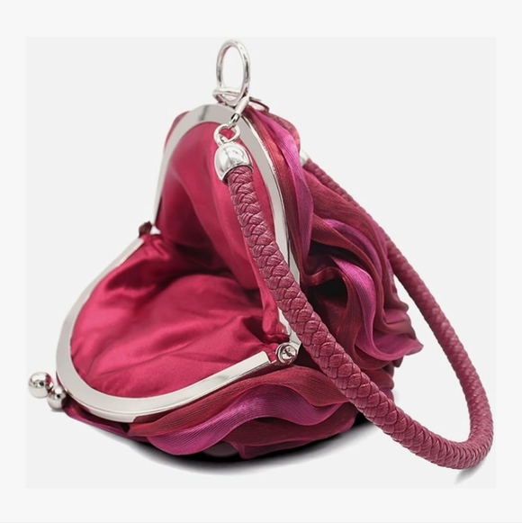 Rose Shaped Evening Bag Soft Satin Clutch Purse Floral Wristlet Handbag - Picture 5 of 6